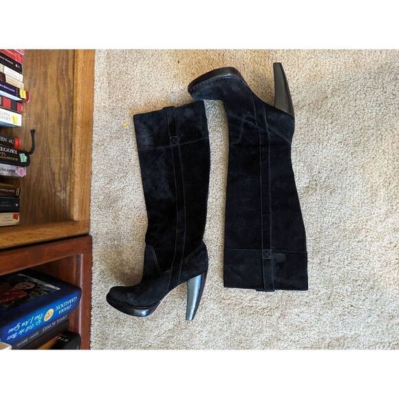 MICHAEL kors lucille stiletto tall black suede slouch boots sz 7 euc - Picture 1 of 7